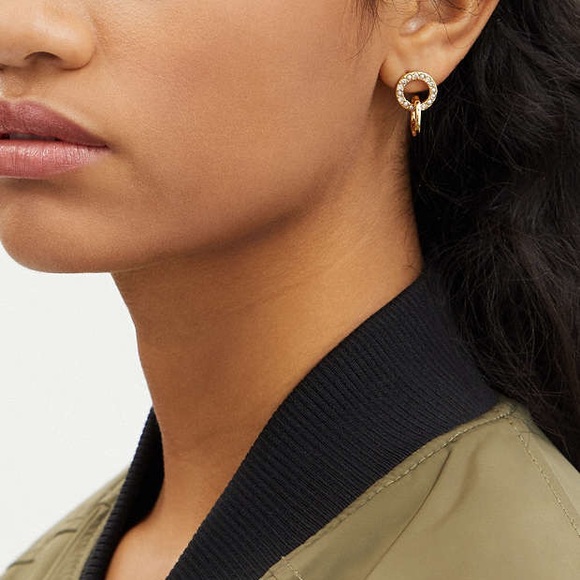 Coach Interlocking Open Circle Pearl Huggie Earrings - Picture 2 of 2